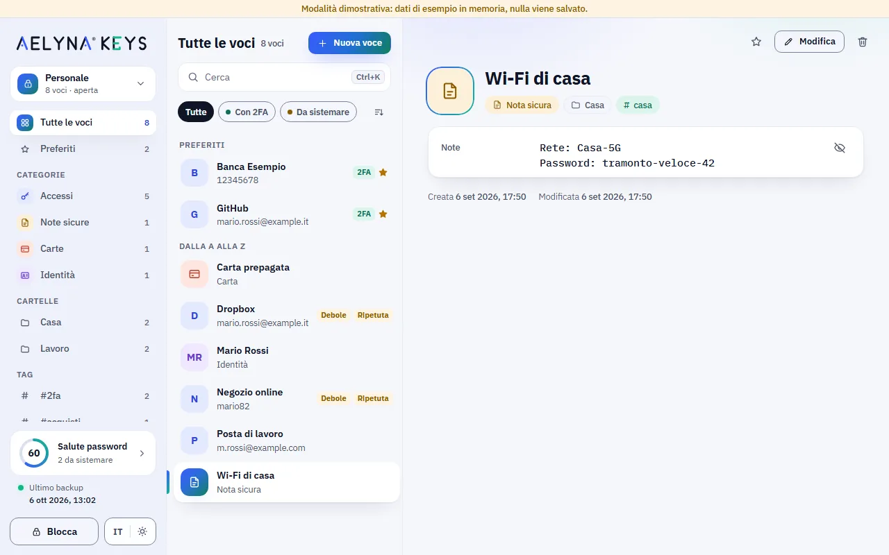 Secure note with its content shown, in the light theme.