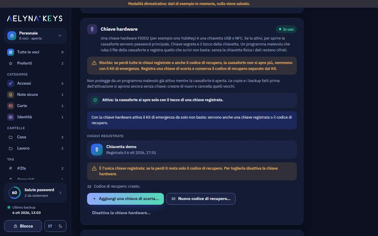 Settings, Hardware key