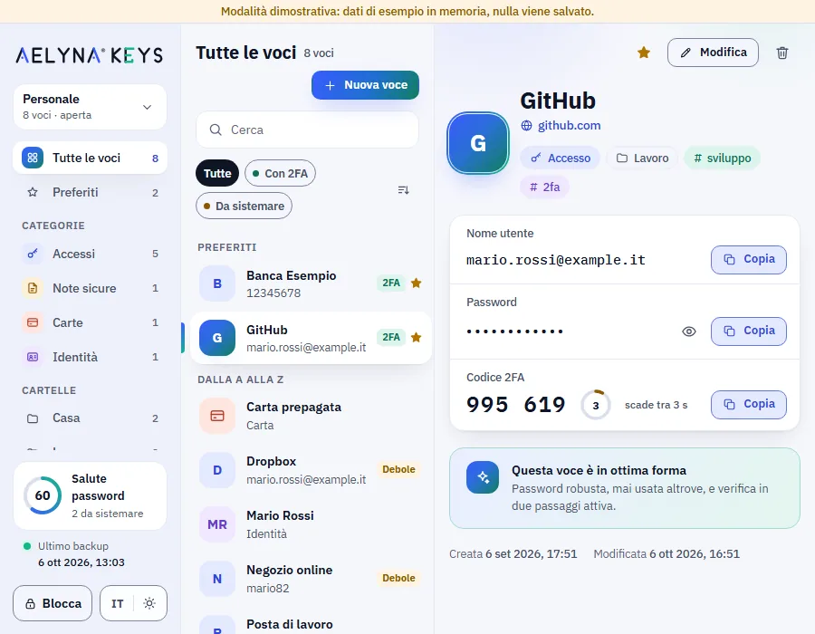 2FA code in the details of a login (small window, light theme)